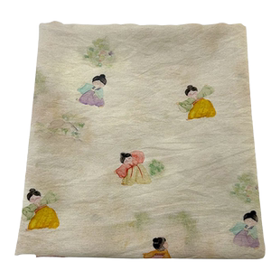 莱赛尔纤维麻布料中式连衣裙仕女图国风旗袍衬衫薄款印花服装面料