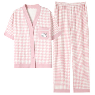 睡衣女款春夏季纯棉短袖长裤2026新款全棉女春秋家居服套装可外穿