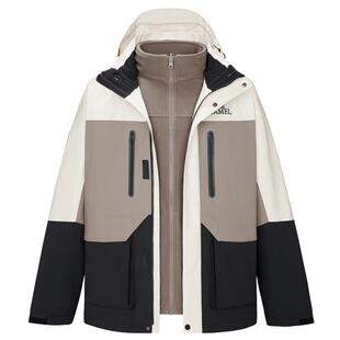 骆驼男装七巧板穿搭三合一冲锋衣加绒加厚可拆卸保暖登山夹克外套