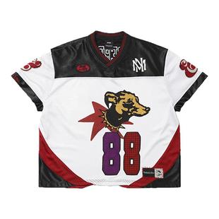 【.PAC联名】MN橄榄球服美式潮流拼接烫钻宽松透气短袖T恤情侣