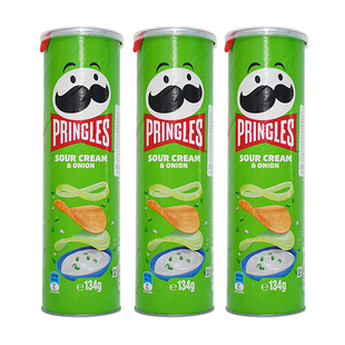 3罐进口澳版Pringles/品客薯片酸乳酪奶油洋葱味134g/罐怀旧零食