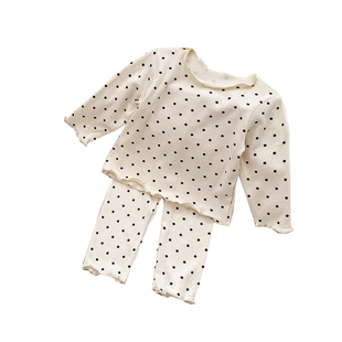 婴儿秋装棉质长袖透气T恤裤子木耳边两件套女宝宝弹力家居服春秋