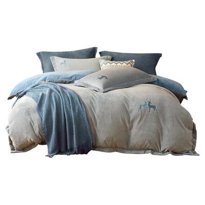 水星家纺牛奶绒四件套珊瑚绒加绒被套床单床品保暖套件秋冬25新品