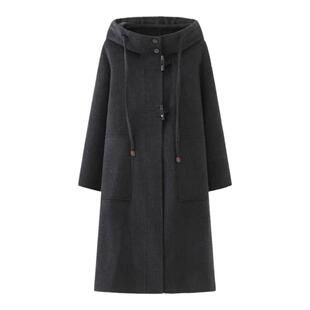 2024秋冬新款带帽羊绒大衣女双面毛呢加厚牛角扣韩版长款外套