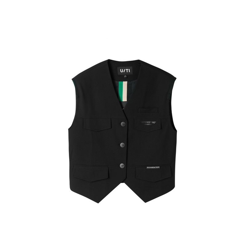 U/TI黑色设计感西装马甲女复古随性无袖外搭上衣尤缇时尚春季新款