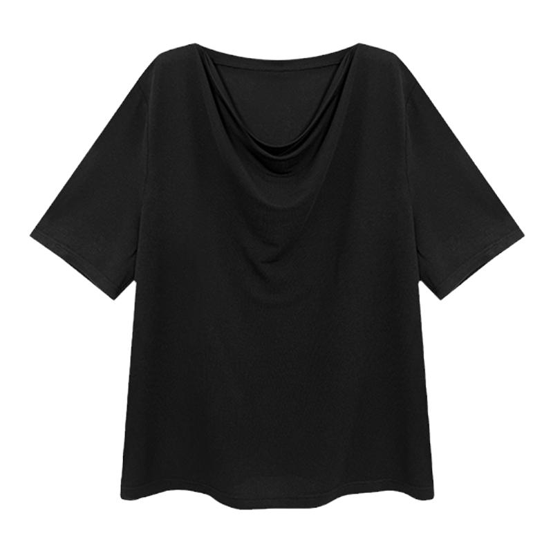 NAZ那子大码2025夏装新款法式凉感堆堆领短袖上衣胖mm气质休闲T恤