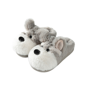 可爱雪纳瑞狗狗棉拖鞋女冬季室内居家宿舍保暖踩屎感包头情侣拖鞋