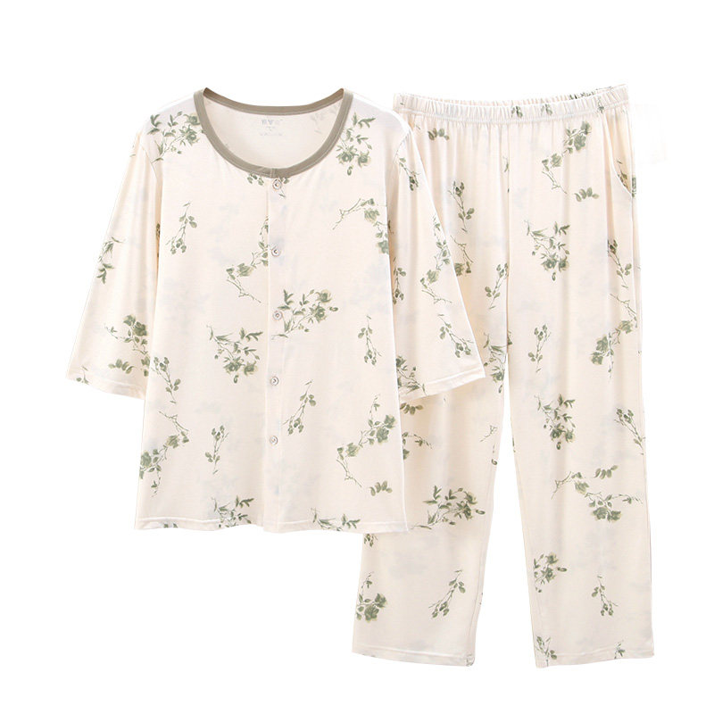 雅鹿妈妈睡衣夏凉感棉大码家居服