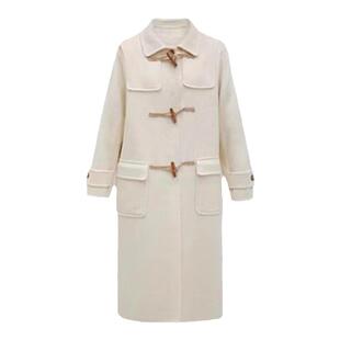 特价 韩国羊毛长款大衣971牛角扣大翻领有里衬时尚休闲新款女装