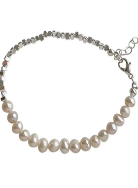 碎银子手链女纯银珍珠巴洛克轻奢