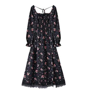 法式繁花碎花连衣裙女2025春秋新款气质今年流行漂亮的开叉裙子