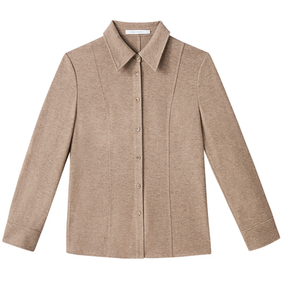 商场同款PURE TOUCH女装25秋冬新款羊毛混纺长袖衬衫厚款翻领衬衣