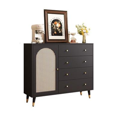 意式黑色轻奢藤编斗柜餐边柜一体