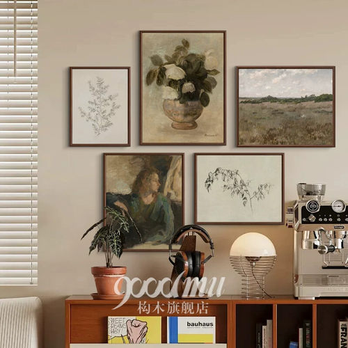 高级感法式中古风客厅装饰画美式餐厅玄关卧室复古风景挂画组合