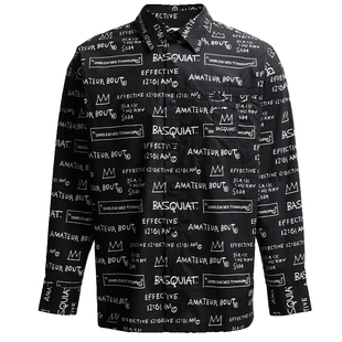 SEASONHIGH秋季BSQ联名款时尚个性翻领衬衣宽松字母满印衬衫男装