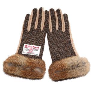 沃芬格哈里斯harris tweed女式触屏控纯羊毛粗花呢兔皮毛手套加厚