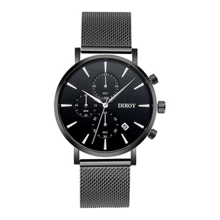 Diroy迪罗伊【情人节礼物】三眼六针黑武士男款手表时尚运动男表
