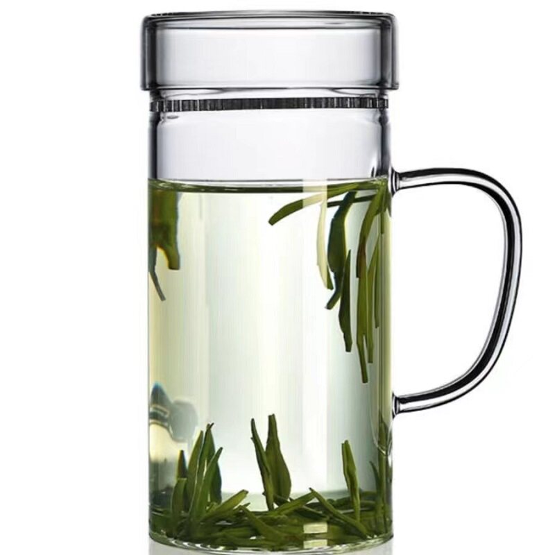 月牙杯绿滤茶杯耐热玻璃杯男女创意办公茶杯过滤茶杯透明泡茶专用