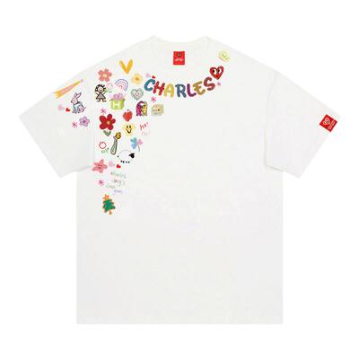 查尔斯桃心卡通涂鸦短袖t恤男女