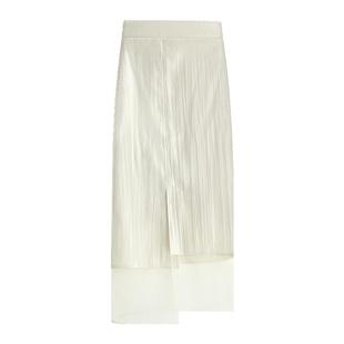 COCOBELLA奢感珠光人丝半身裙网纱拼接不规则开叉裙装HS3040