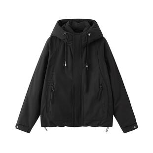 三福2025冬季男士防风抽绳下摆滚边羽绒服 宽松带帽外套512412