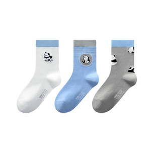 安奈儿童装男童女童中筒袜三双装秋新款弹力可爱柔软舒适袜子