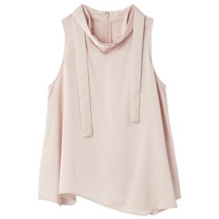 SNIDEL2025秋冬新品优雅荡领系带无袖纯色缎面衬衫上衣SWFB254113