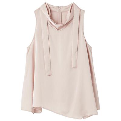 SNIDEL2025秋冬新品优雅荡领系带无袖纯色缎面衬衫上衣SWFB254113