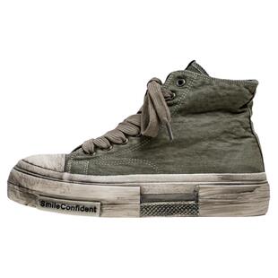 高帮帆布男鞋夏季小众原创百搭休闲板鞋厚底增高做旧复古乞丐布鞋