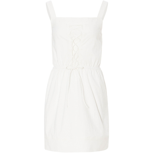 sincethen 白色法式吊带连衣裙收腰短裙绑带设计方领小裙子女夏季