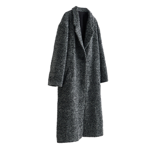 格雷骆马绒羊毛呢宽肩廓形大衣女秋冬气质西装外套中长垫肩雪花灰