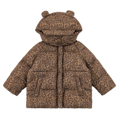 幼悠女童2025冬季新款复古美拉德豹纹棉服厚实保暖儿童连帽外套潮