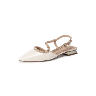 千百度低跟包头时装凉鞋女夏季气质后空真皮绝美单鞋配裙子百搭