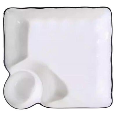 简约饺子盘带醋碟釉下彩子母盘