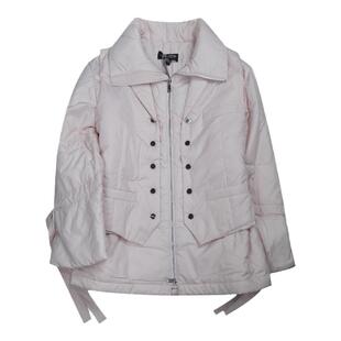 CISSONNE赛颂粉红色喇叭袖立领宽松纯色棉衣棉服