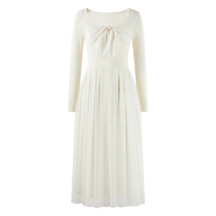 秋水伊人蝴蝶结针织连衣裙 2026年春季新款女装收腰套头长款裙子