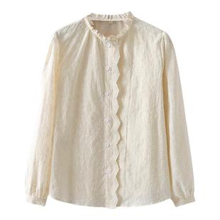 衬衫2025新款女大码春装胖mm时尚法式花边领拼接刺绣打底双层衬衣