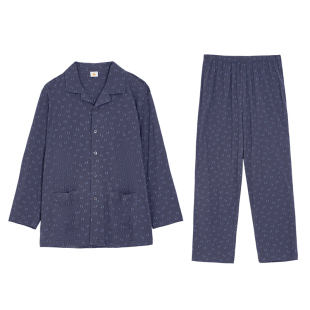 铜牛汗布长袖开襟男套 春夏睡衣家居长袖开襟套装NJ052