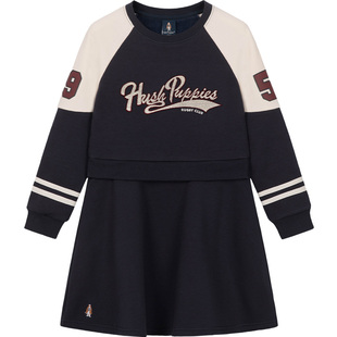 暇步士童装女童加绒连衣裙秋冬装新款大童复古长袖儿童休闲卫衣裙