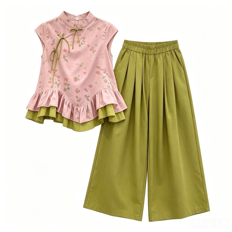 女童国风演出套装夏季新中式表演服两件套唐装汉服端午节纳福衣服
