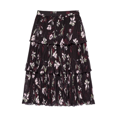 Desigual花朵印花压褶中长款蛋糕裙半身裙
