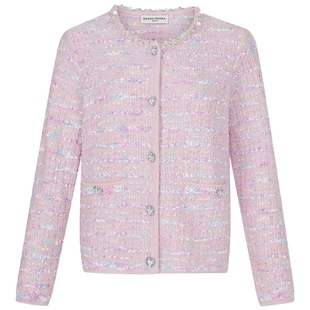 DIANA VEVINA冬新款小香风马海毛简约钉珠毛针织毛衣开衫