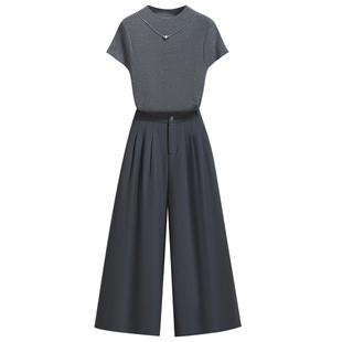 灰色针织打底衫小半高领短袖T恤女夏季2026早春新薄短款显瘦上衣