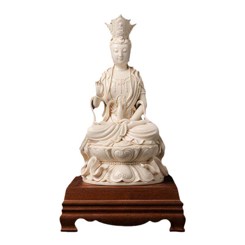 戴玉堂陶瓷摆件林吉祥《坐古莲净瓶观音（配底座）》菩萨佛像瓷雕