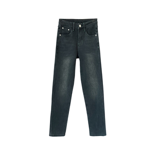 王炸裤型~!黑灰色四面弹直筒裤女2026春季小个子九分法棍牛仔裤