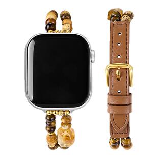 ZEGL设计师适用苹果手表表带兼容applewatchS10手表链秋冬iwatchSE腕带虎眼石水晶手链女轻奢小众精致皮质