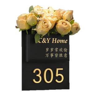 门牌号码牌家用高级感轻奢创意入户装饰欢迎回家仪式感奶油风房号定制公寓卧室门口磁吸感应灯插花门牌号挂牌
