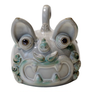 白色云南瓦猫杯茶杯招财茶器萌态招财吉祥物非遗手工杯子华宁陶器