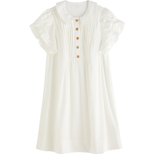 BELLYWEAR高级感孕妇装不显怀遮肚时尚宽松白色重工娃娃领衬衣裙