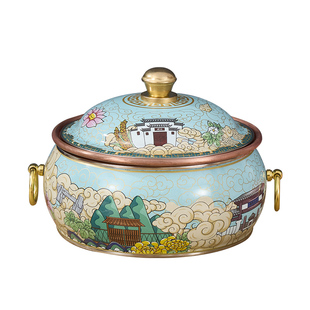 珐琅彩单人火锅纯铜老式家用商用紫铜加厚鸳鸯老北京铜锅一人一锅